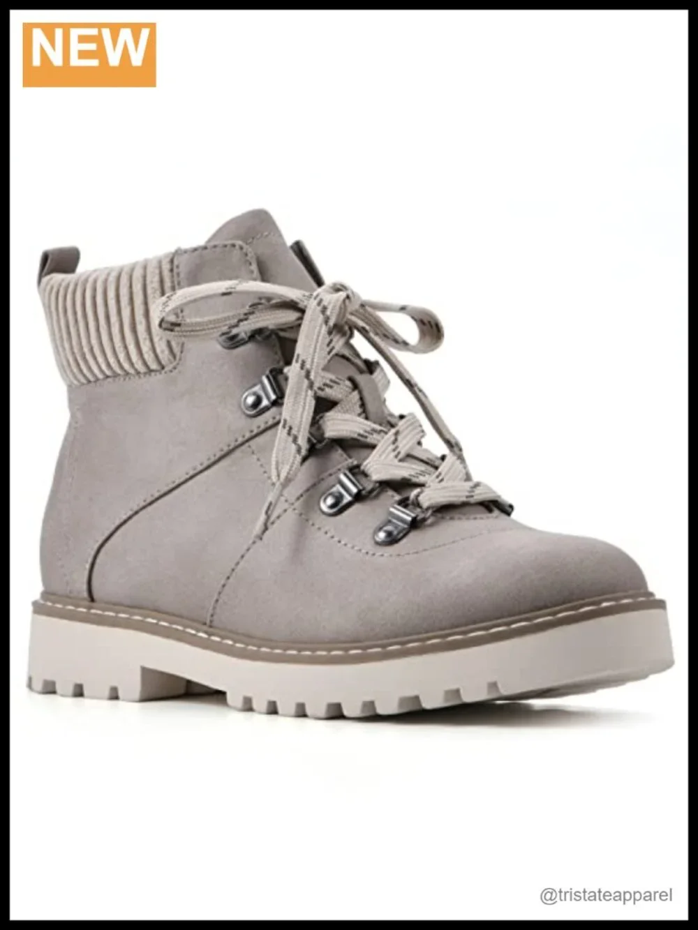 Women's Cushioned Lace-Up Ankle Boot with D-Ring Lacing and Lug Outsole